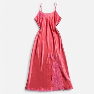 VTG Y2K Chanteuse Bright Coral & Hot Pink Floral Lace Satin Maxi Slip Dress M